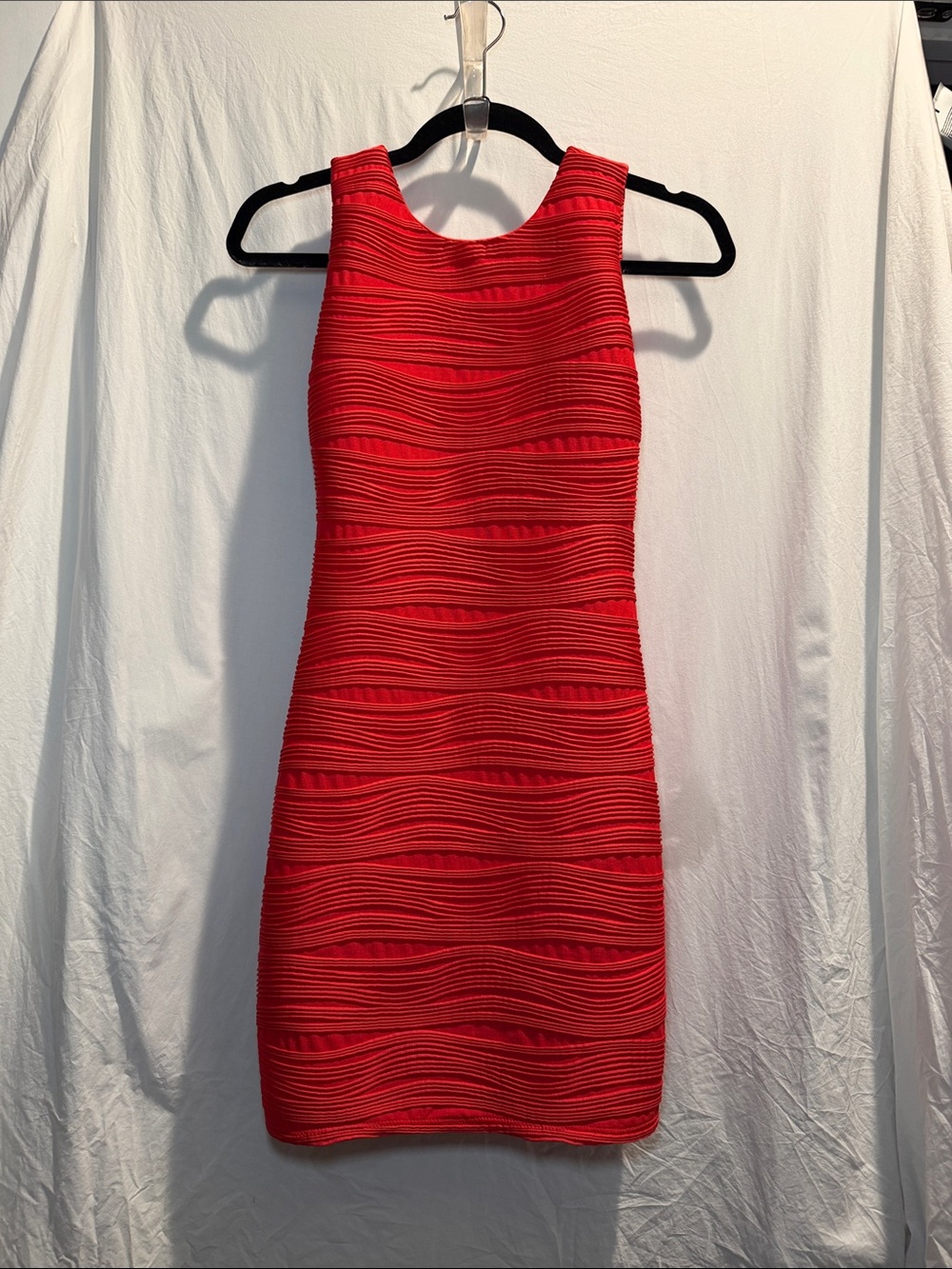 B Darlin Red Sleeveless Textured Bodycon